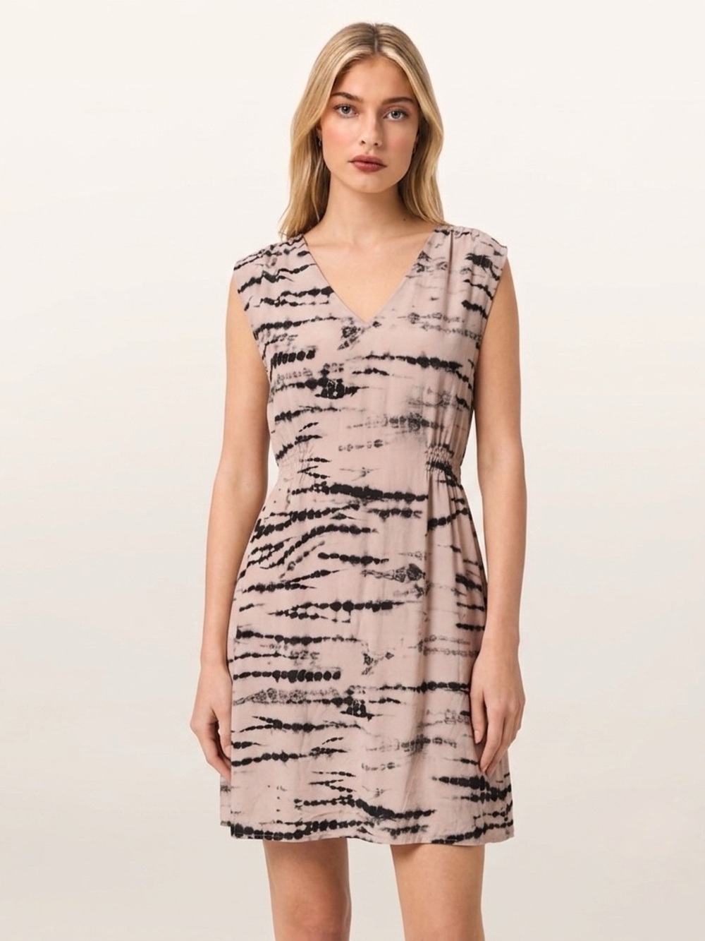 ALL SAINTS Women’s Tie Dye Silk V-Neck Sleeveless Shift Dress - Pink, Sz 4